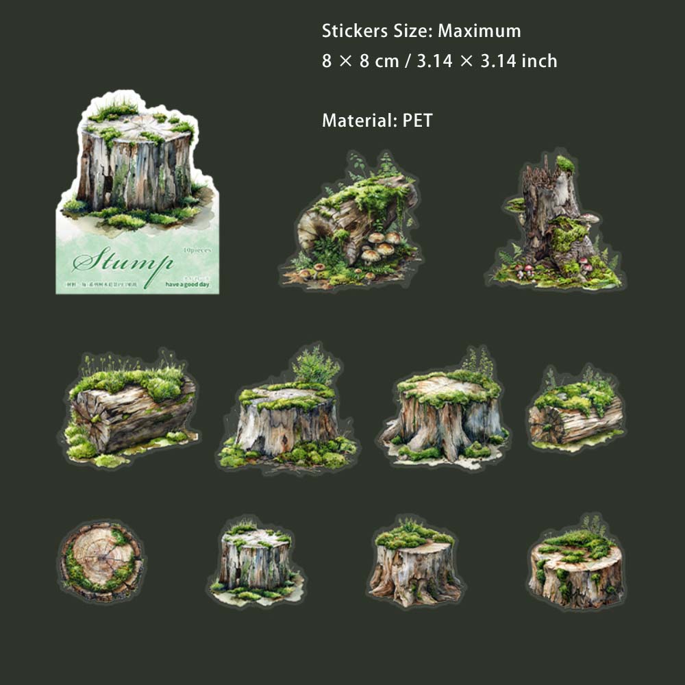 10 Pcs Tree Stump PET Stickers SZYJ