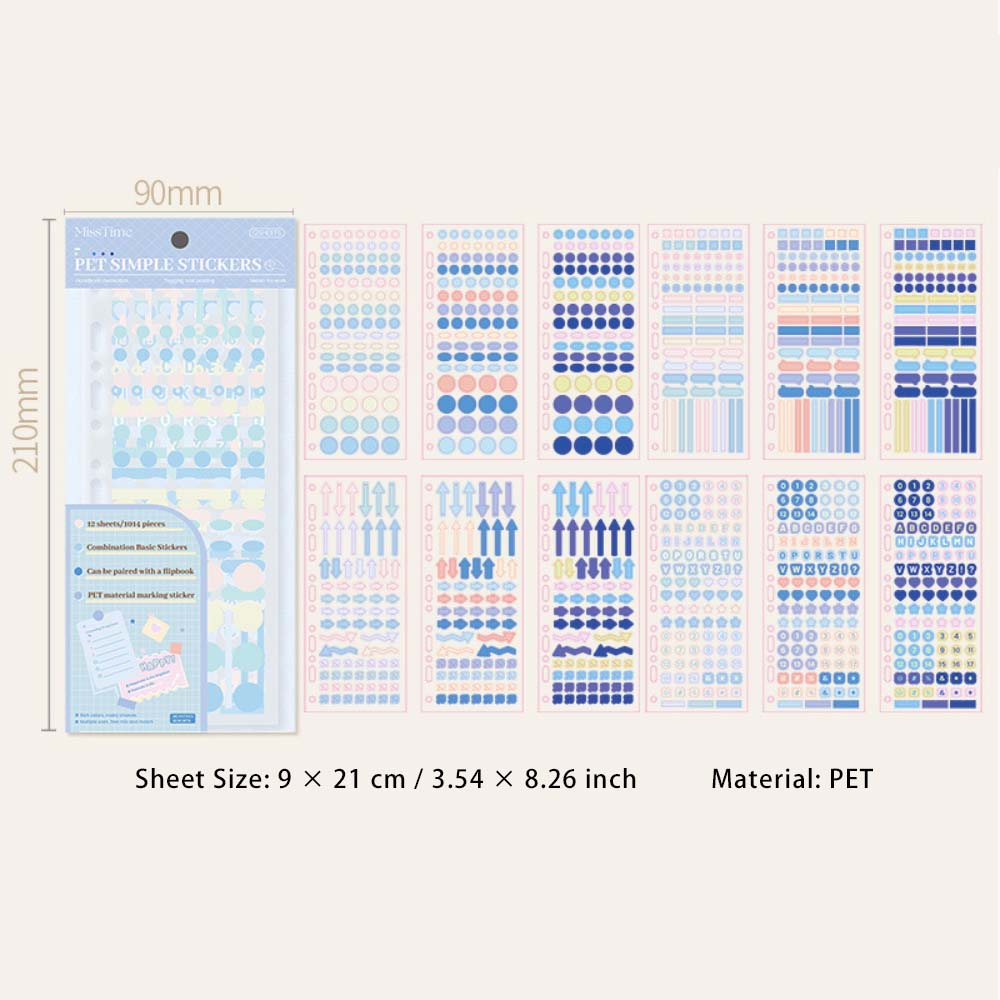 12 Sheets Journal Mark PET Stickers YCLD