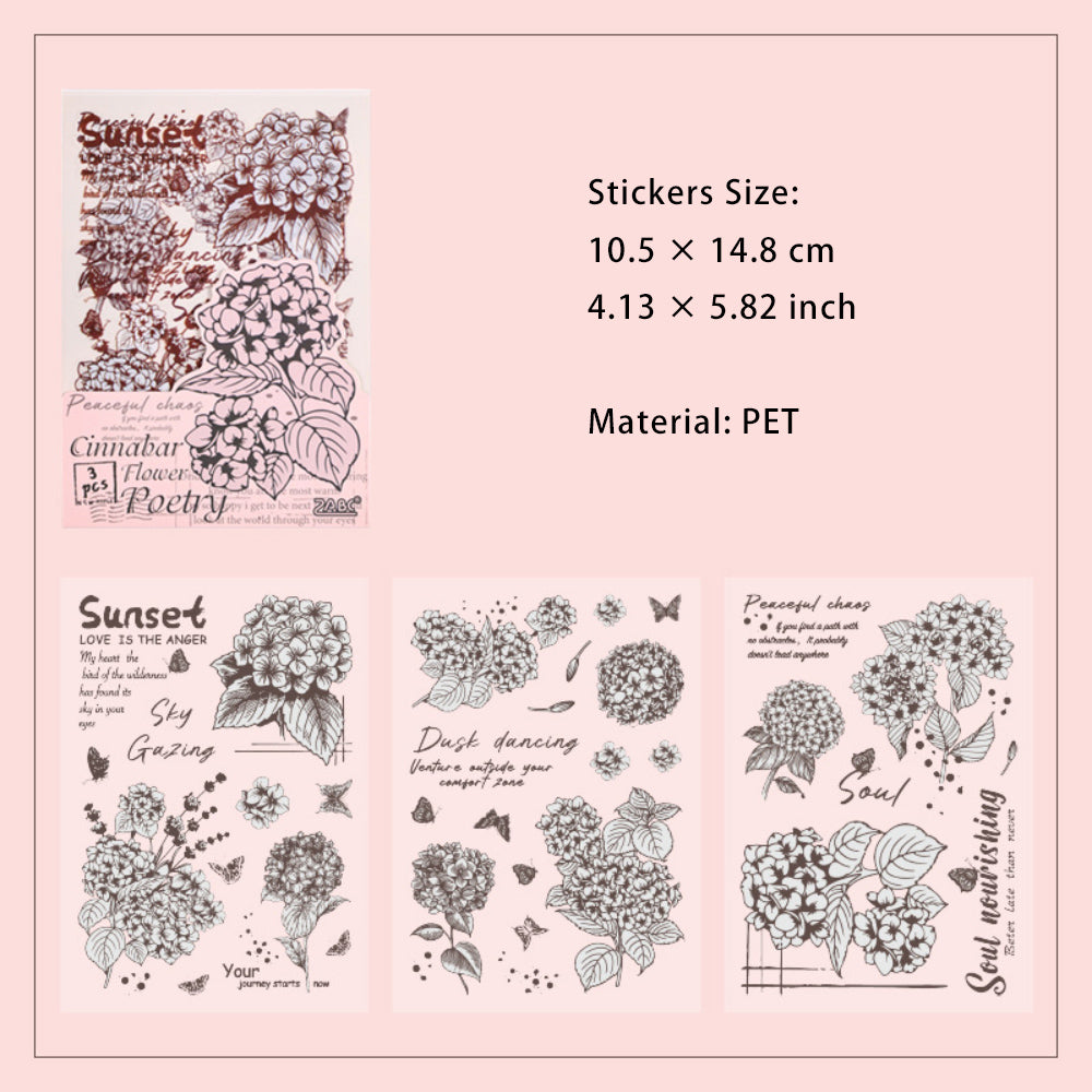 3 Sheets PET Flower Stickers HYSX