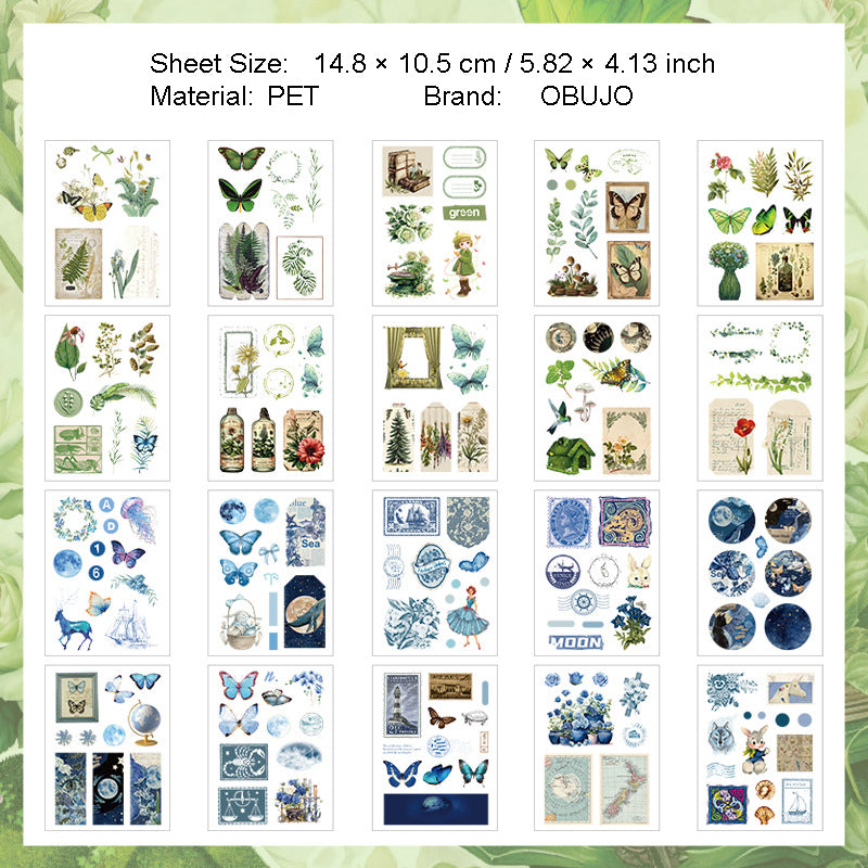20 Sheets Vintage PET Stickers SLWX