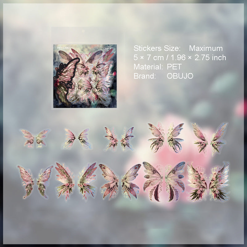20 Pcs Glitter Butterfly Feather PET Stickers LKJY