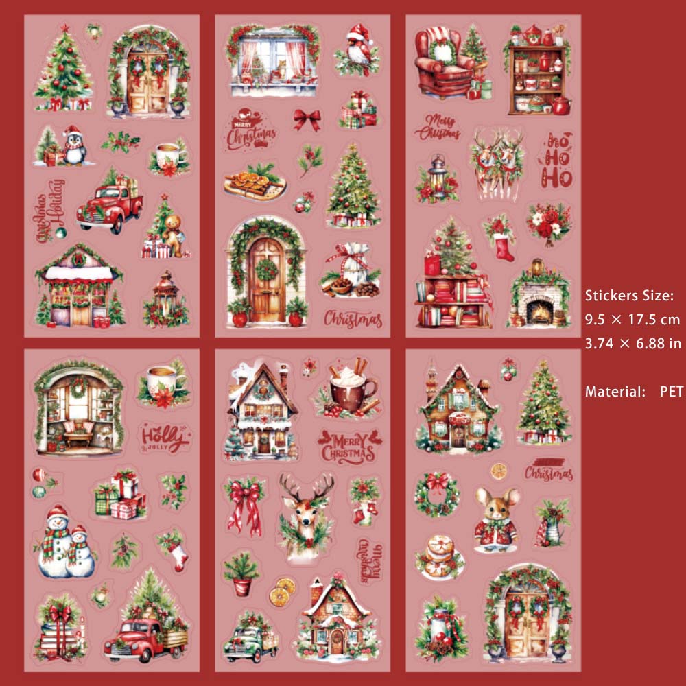 6 Sheets Christmas Themed PET Stickers SDSL