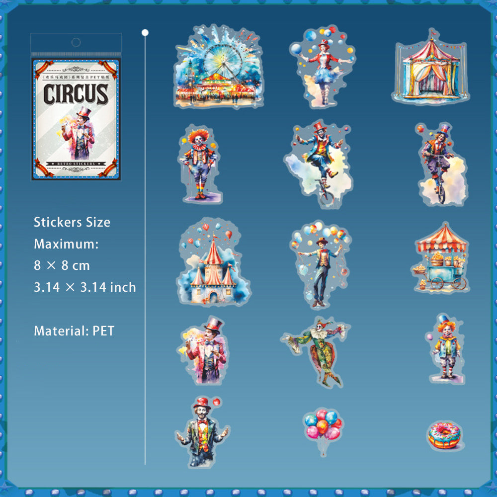 15 Pcs Circus Amusement Park PET Stickers HLMXT