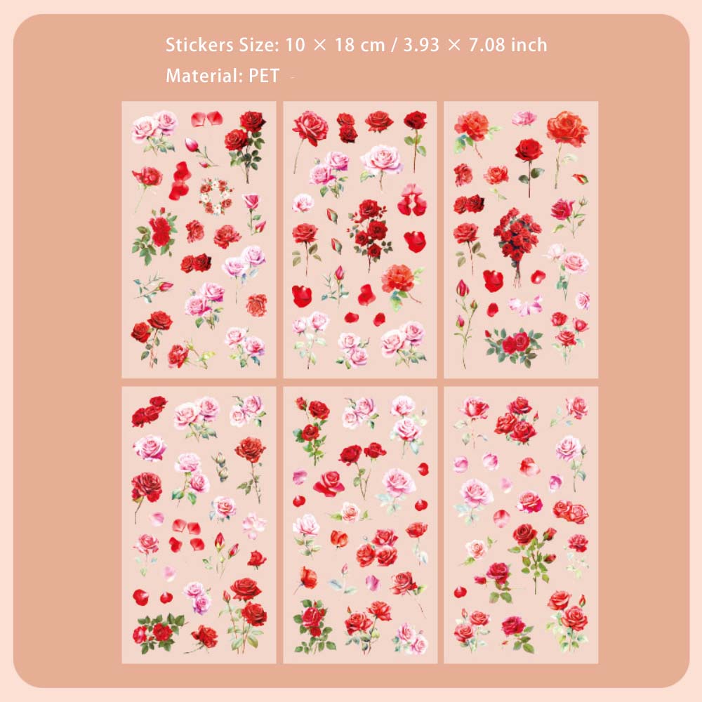 6 Sheets Flower Botanical PET Stickers YSHS