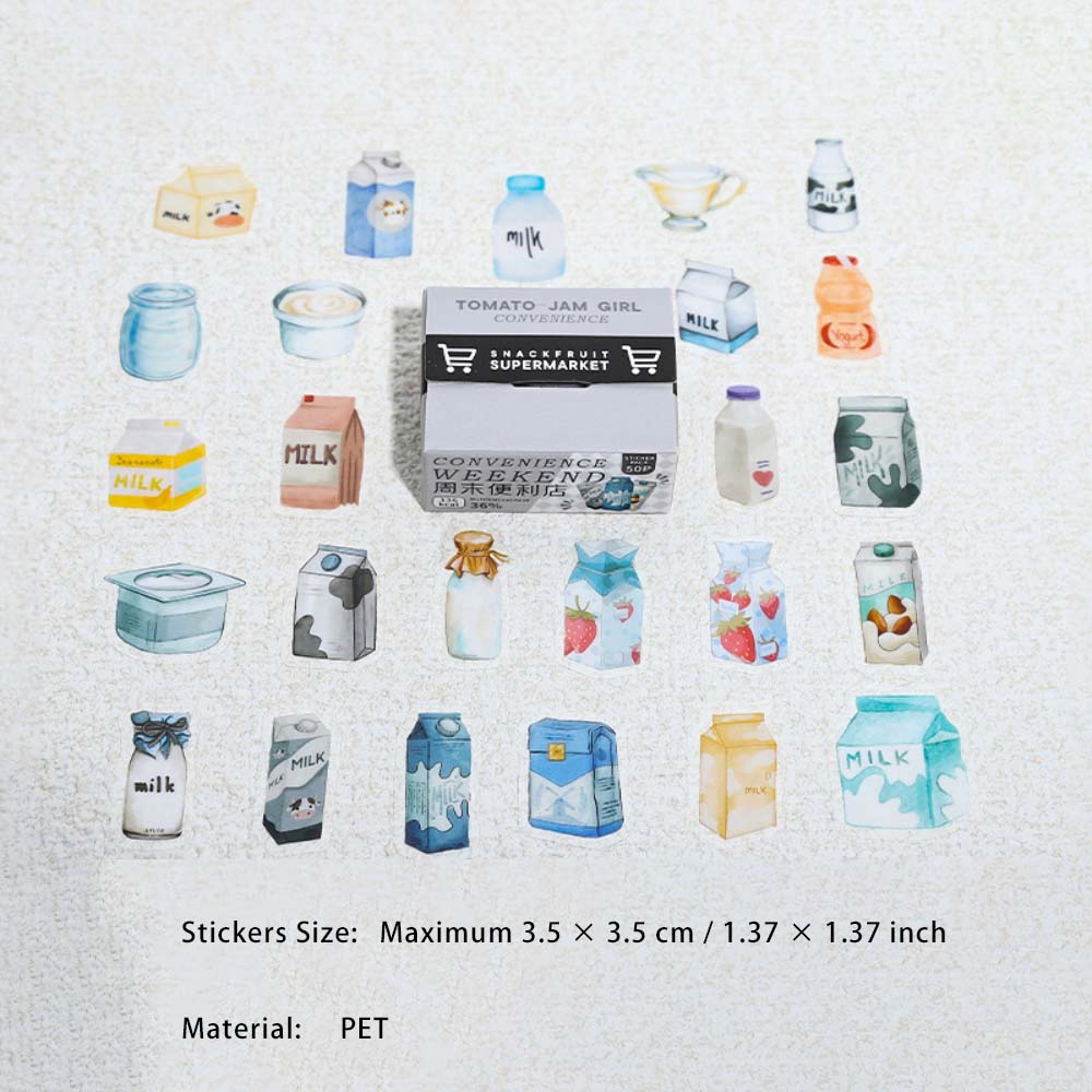 50 Pcs Snack Theme PET Stickers ZMBLD