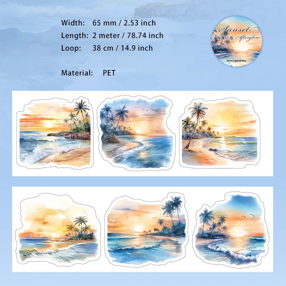 1 Roll Pre-cut Sunset Landscape PET Stickers Tape RLYH