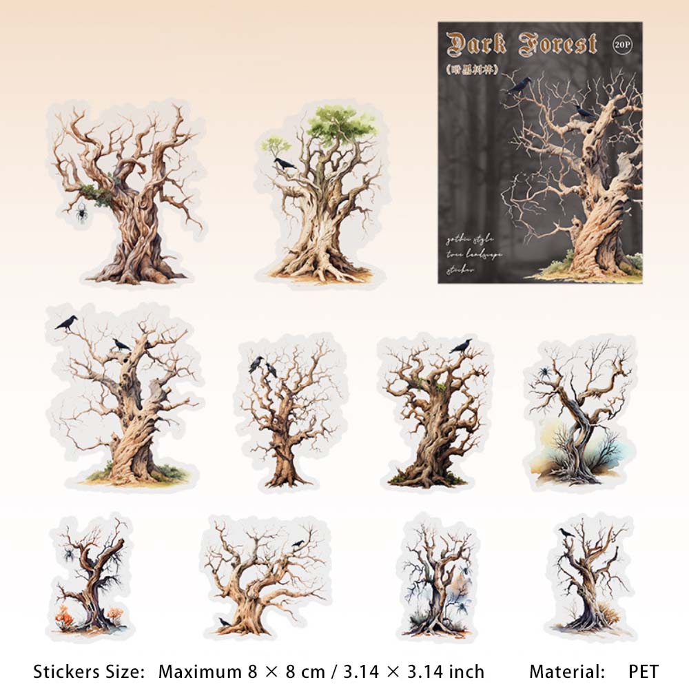 20 Pcs Gothic Magic Tree PET Stickers AHSL