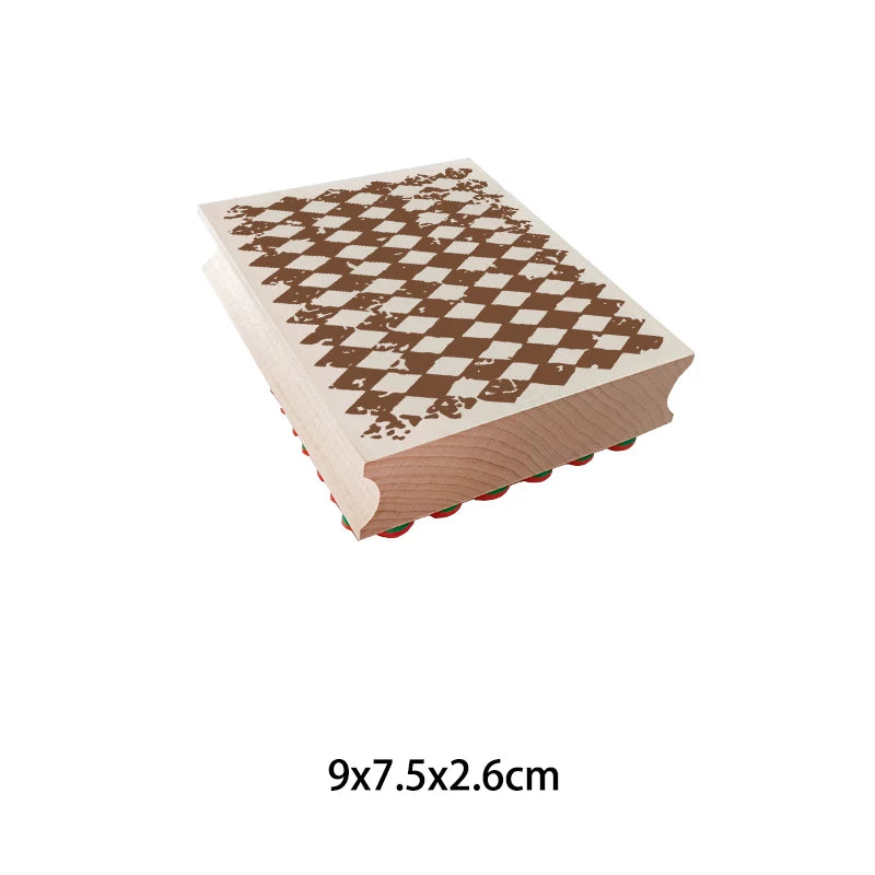 Coffee distressed checkerboard wooden stamp color variant