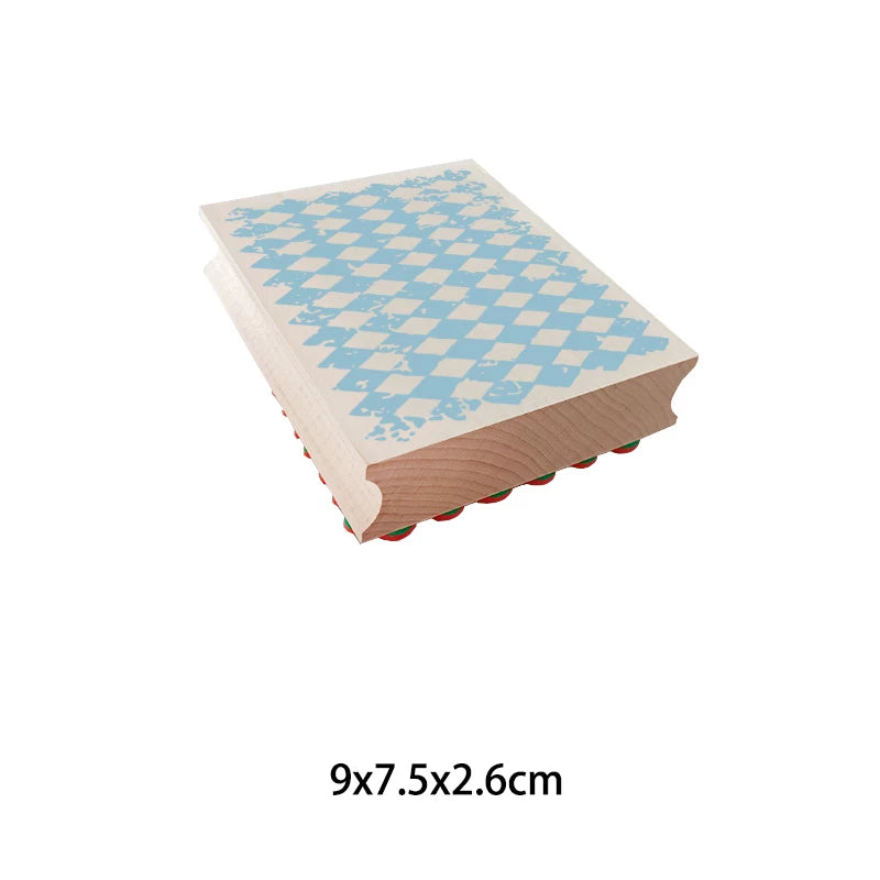 Water Blue distressed checkerboard wooden stamp color variant