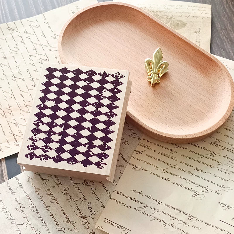 Large wooden checkerboard stamp crafting example
