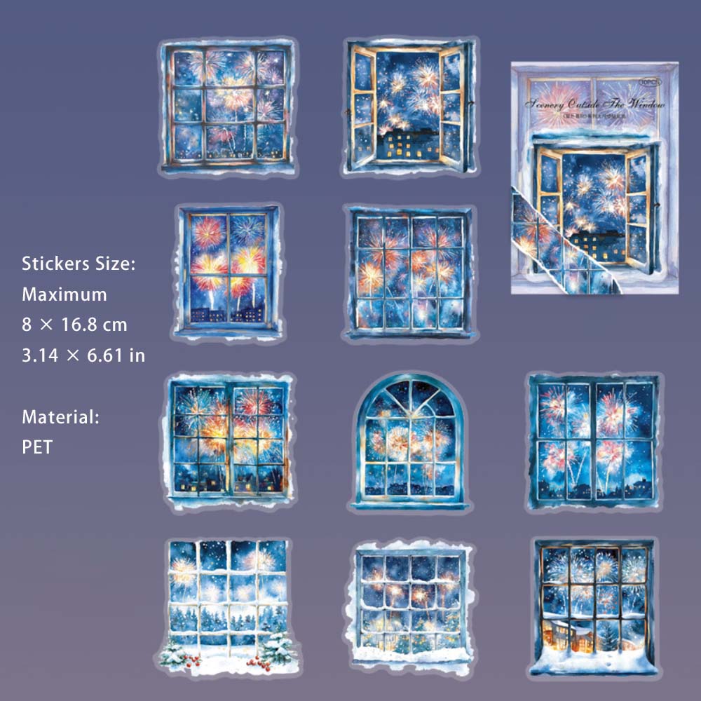 10 Pcs Window Landscape PET Stickers CWJM