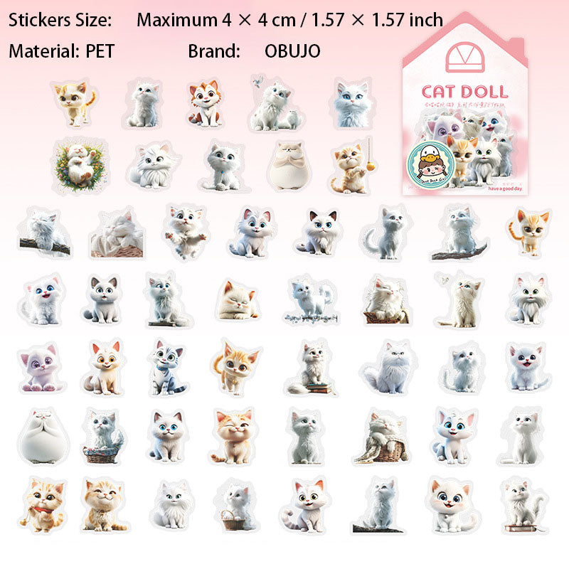 50 Pcs Cute Cat PET Stickers MMWO