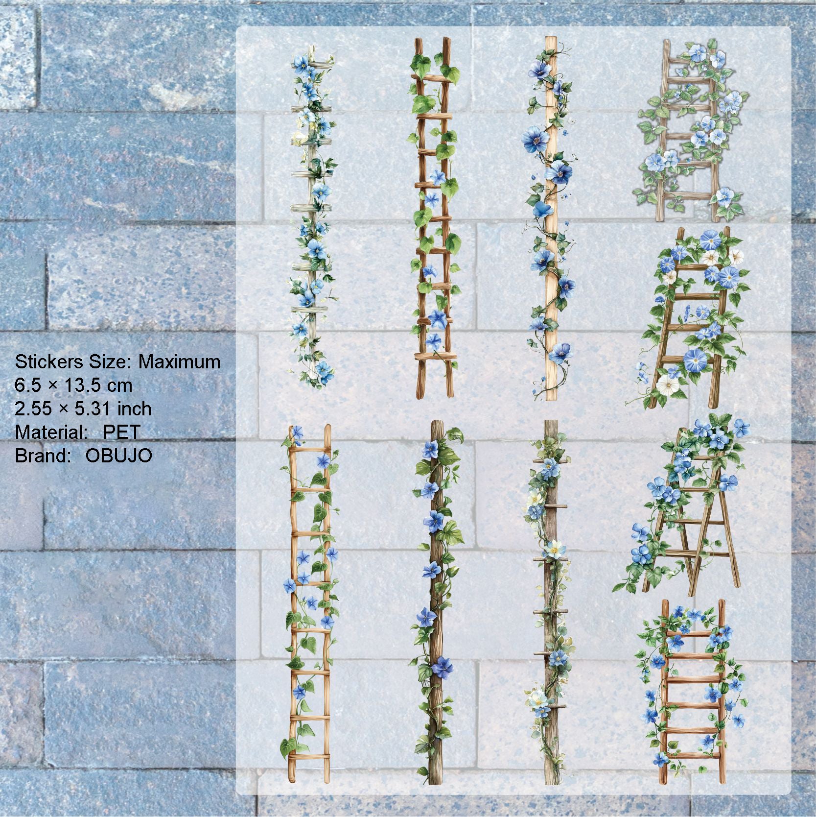 20 Pcs Garden Flower Ladder PET Stickers HTXL
