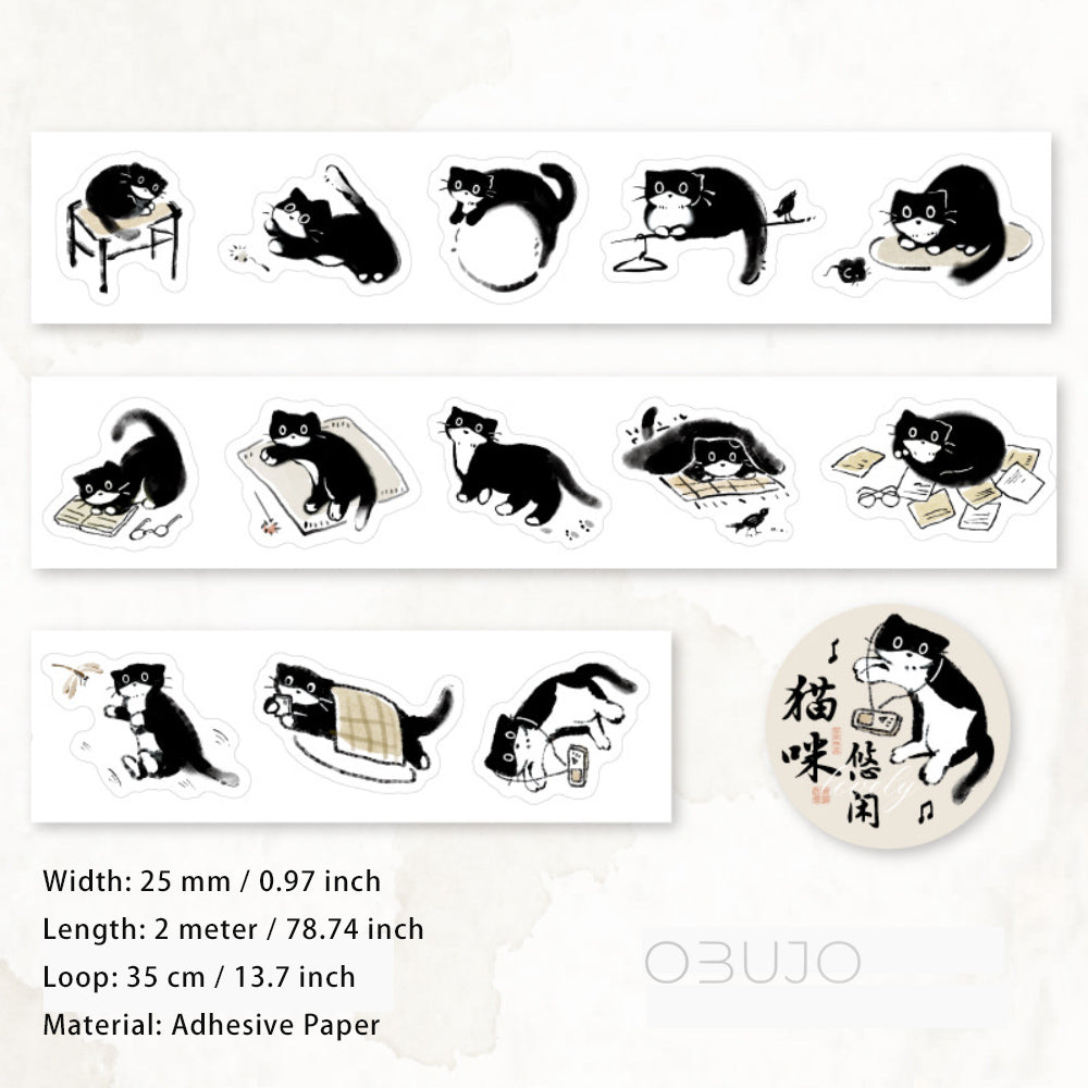 1 Roll Black Cat Washi Tape MMRC