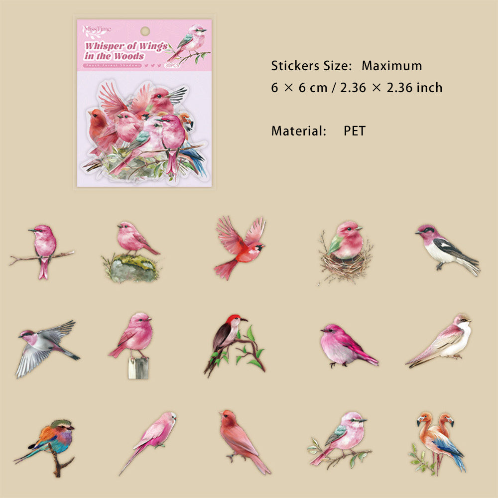 30 Pcs PET Bird Stickers LJYY