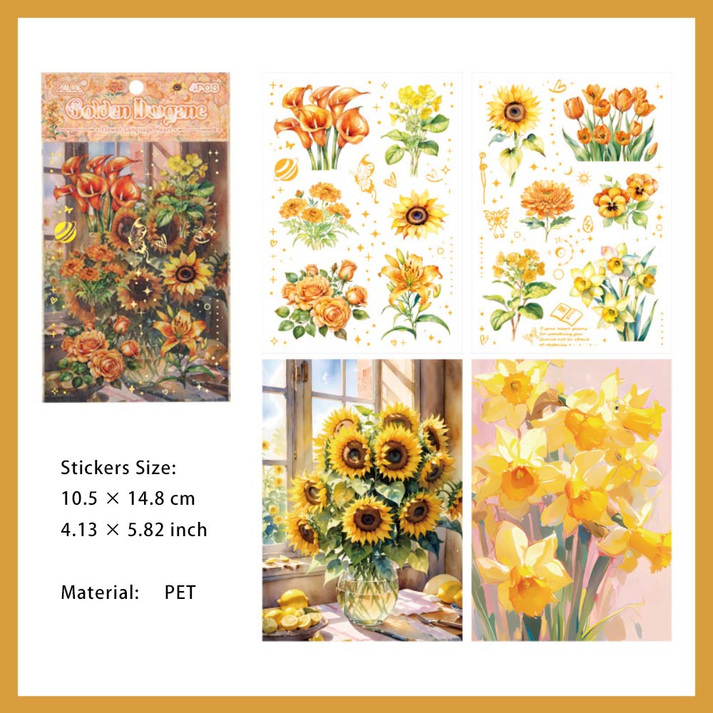 4 Sheets PET Flower Stickers HYXF
