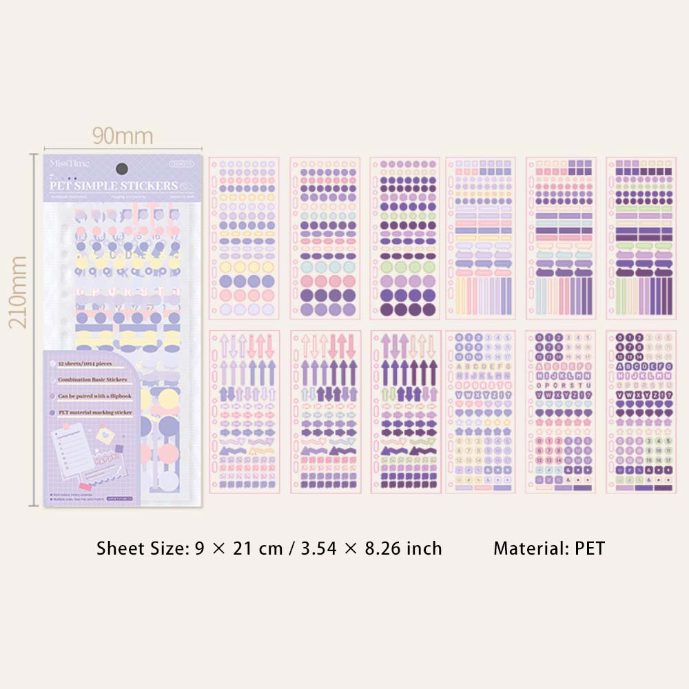 12 Sheets Journal Mark PET Stickers YCLD