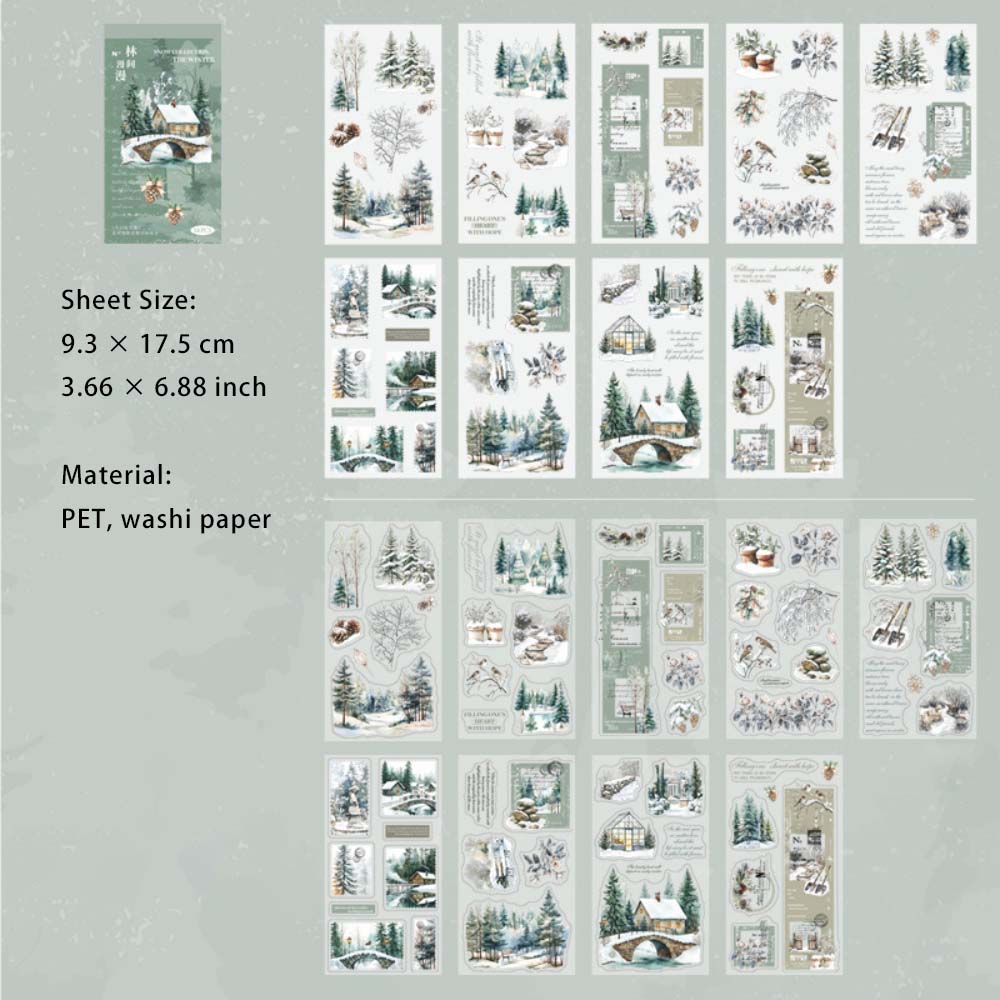 18 Sheets Snow Theme Stickers Book DRYXJ