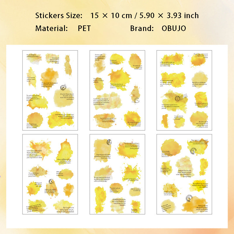 6 Sheets Watercolor Splash PET Stickers CXLG