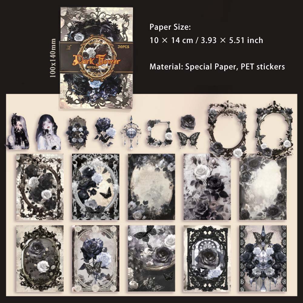 30 Pcs Gothic Scrapbook Paper and Stickers MGWY