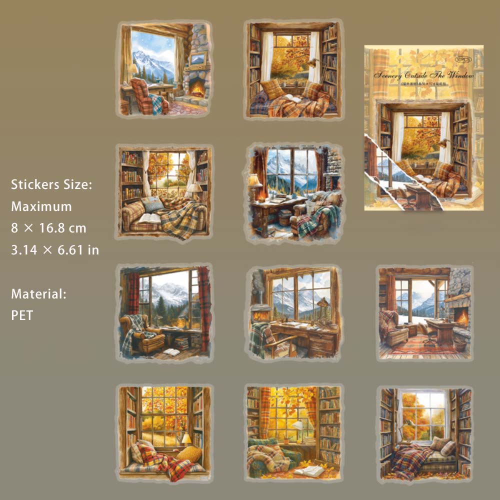 10 Pcs Window Landscape PET Stickers CWJM