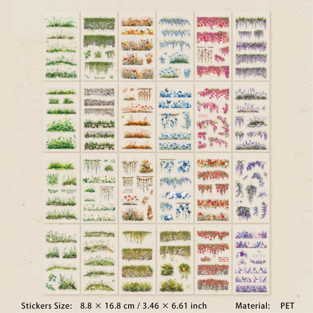 24 Sheets Flower Vine PET Stickers Book BRXJ