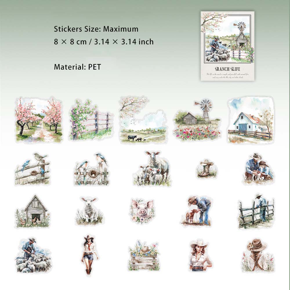 20 Pcs Farm Theme PET Stickers MCSH