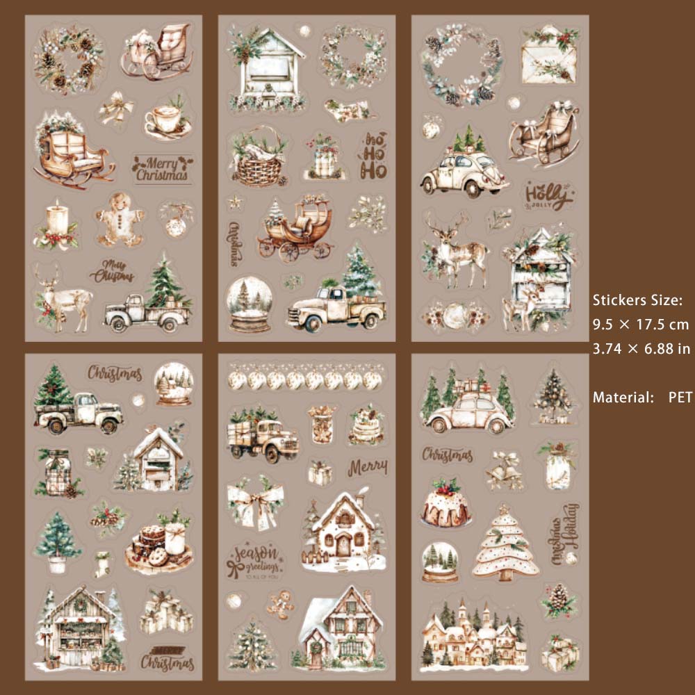 6 Sheets Christmas Themed PET Stickers SDSL