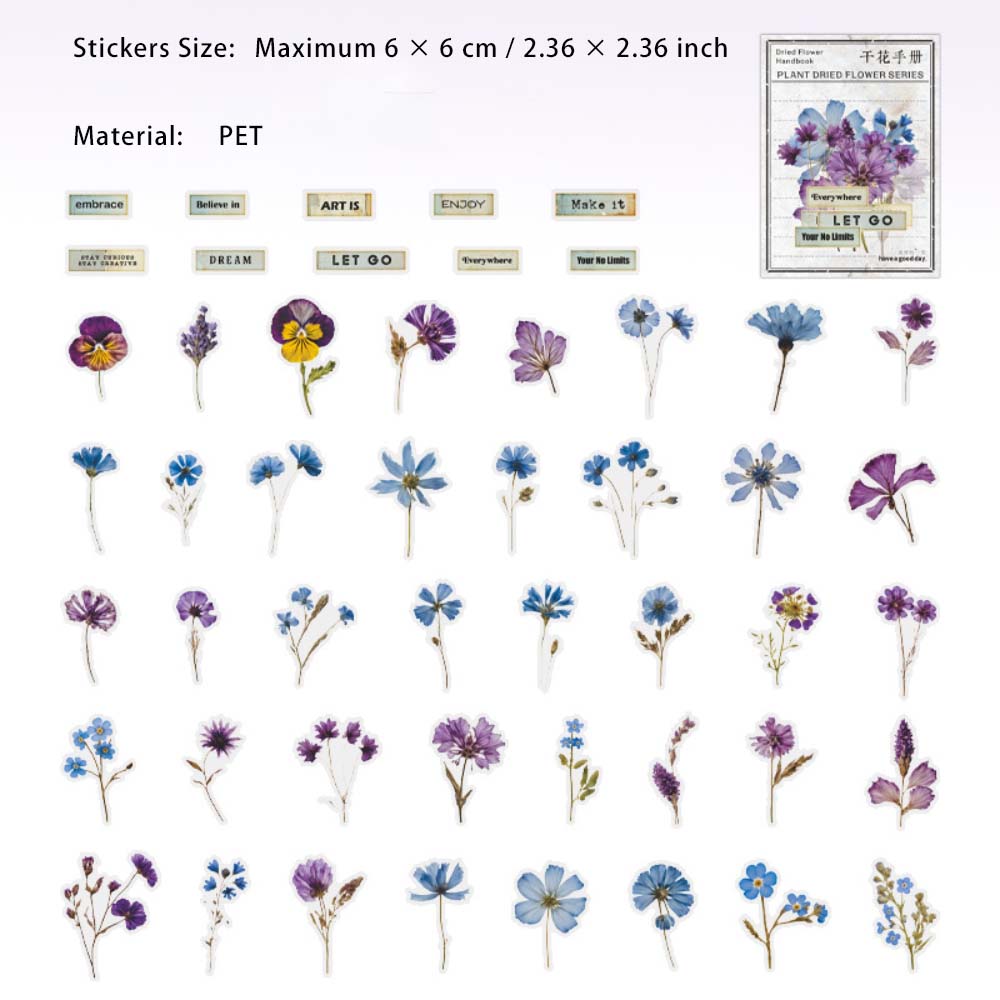 50 Pcs Botanical Flower PET Stickers GHSC