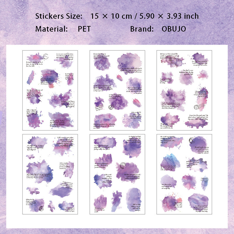 6 Sheets Watercolor Splash PET Stickers CXLG