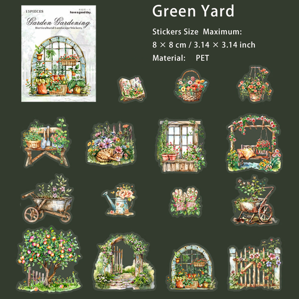 15 Pcs House Garden PET Stickers YYHF