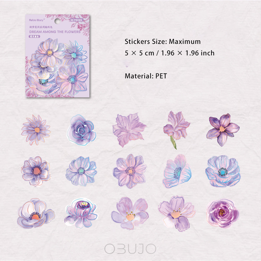 30 Pcs Holographic Flower Stickers QMHJ