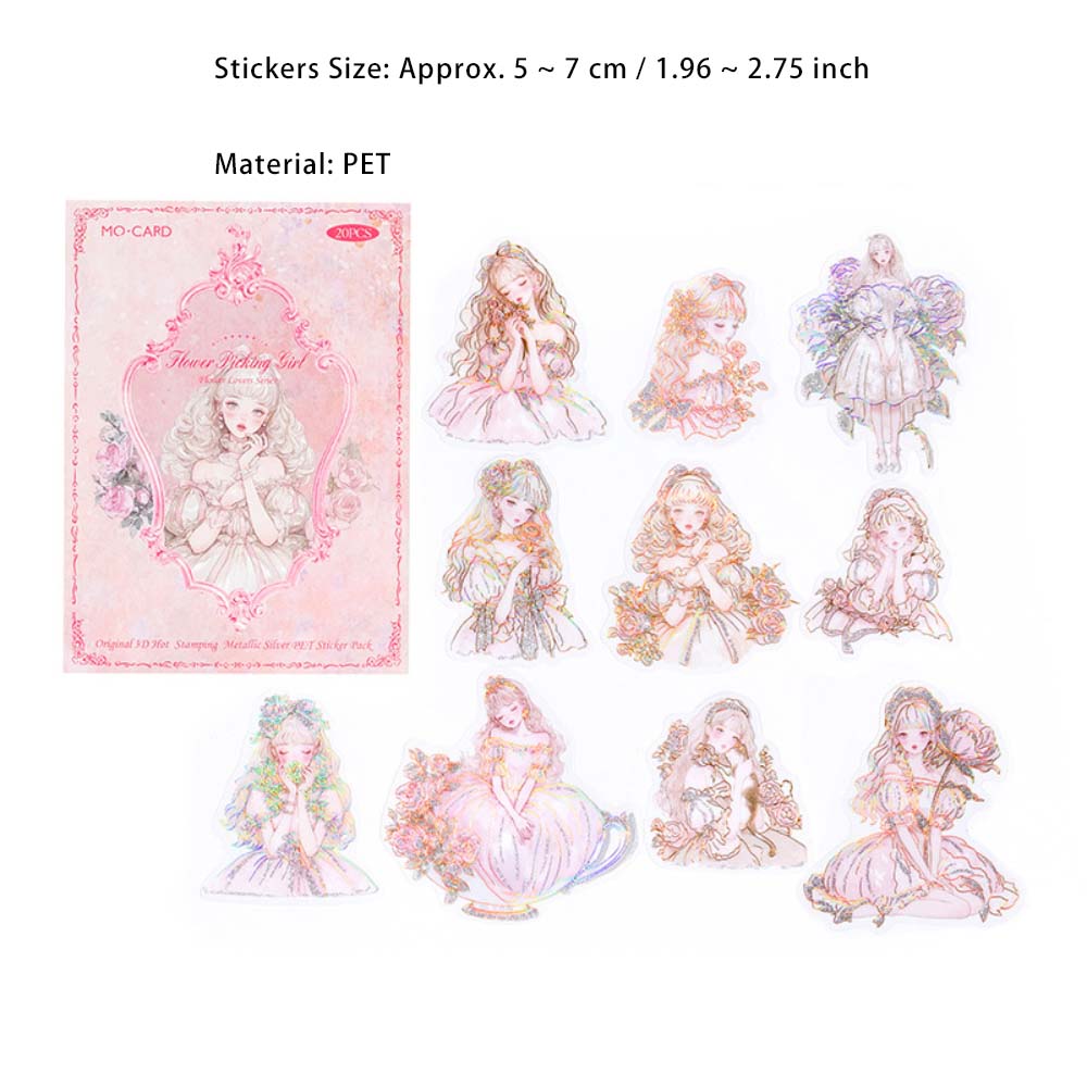 20 Pcs Glitter Flower Fairy PET Stickers HHLR