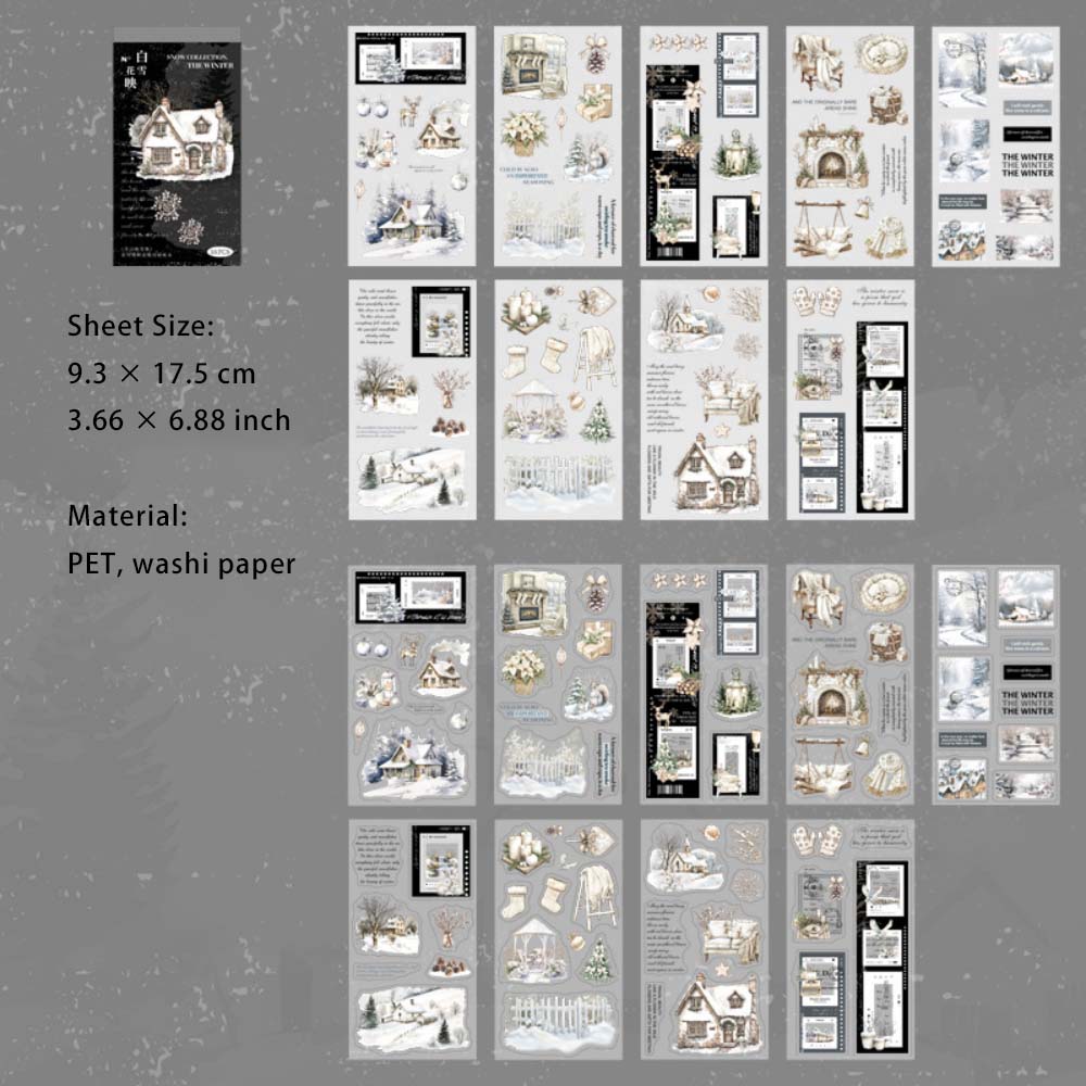 18 Sheets Snow Theme Stickers Book DRYXJ