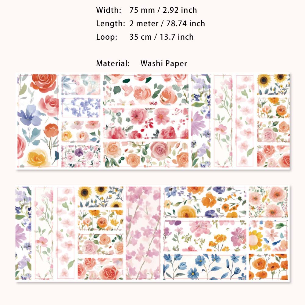 1 Roll Flower Theme Pre-cut Washi Stickers Tape HJQM