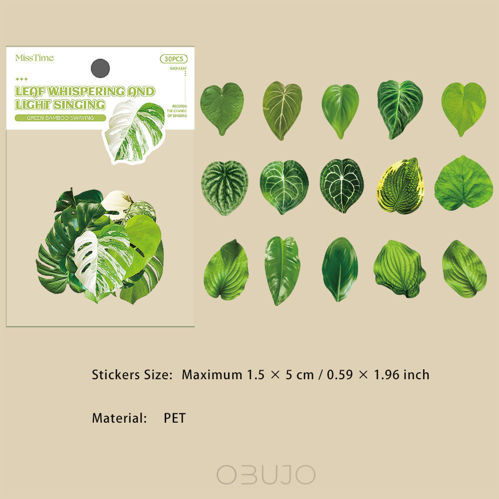 30 Pcs PET Leaf Stickers YYQG