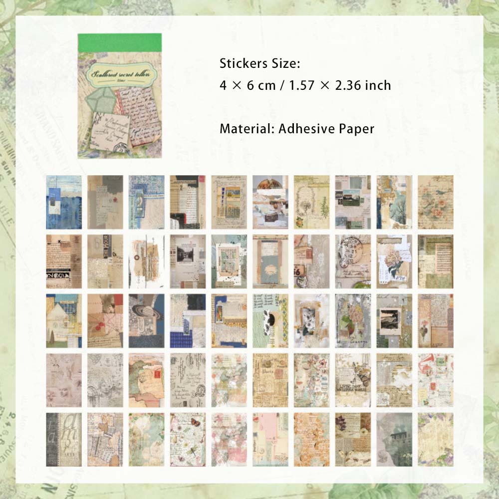 50 Pcs Vintage and Botanical Washi Stickers Book GLYH