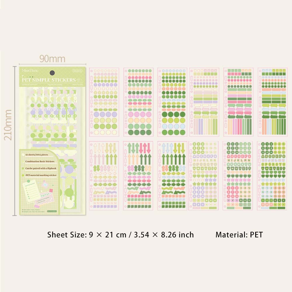 12 Sheets Journal Mark PET Stickers YCLD