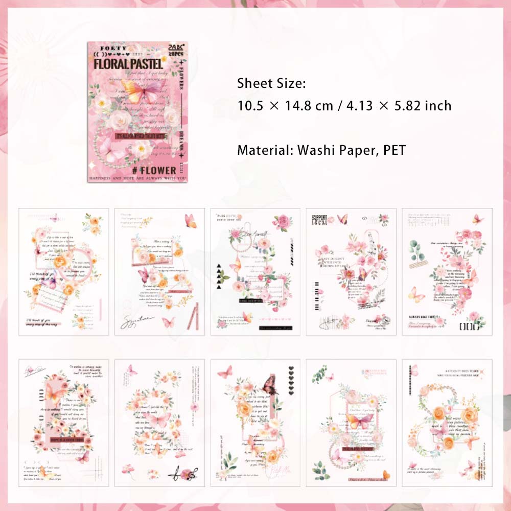 20 Sheets Collage Washi and PET Stickers Book FHZM