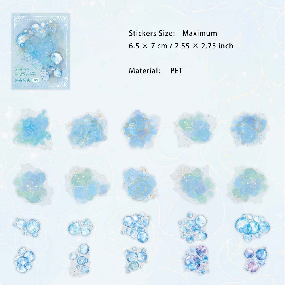 20 Pcs Watercolor Bubble PET Stickers HCPY