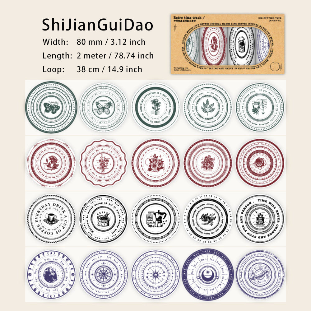 4 Rolls Die-cut Round Stickers Tape Set SJGD