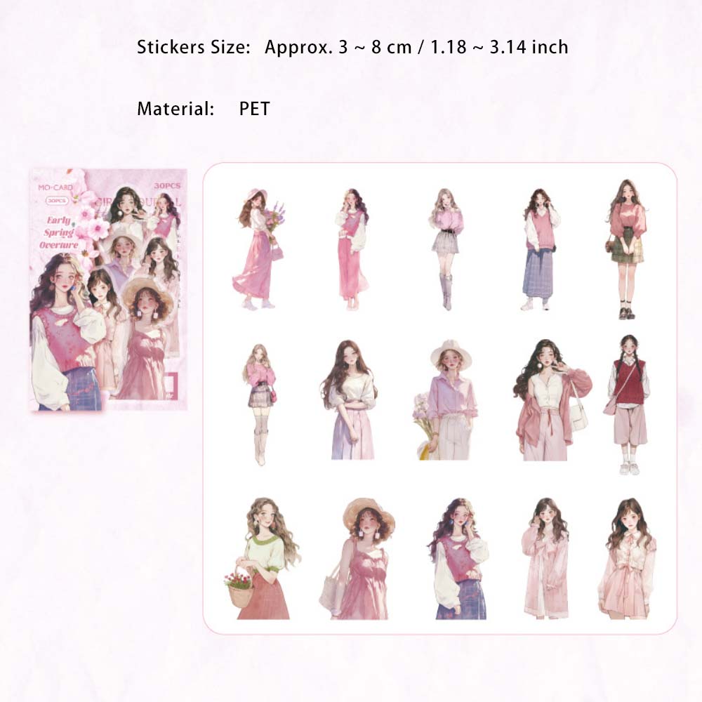 30 Pcs Fashion Girl PET Stickers CHSNZ