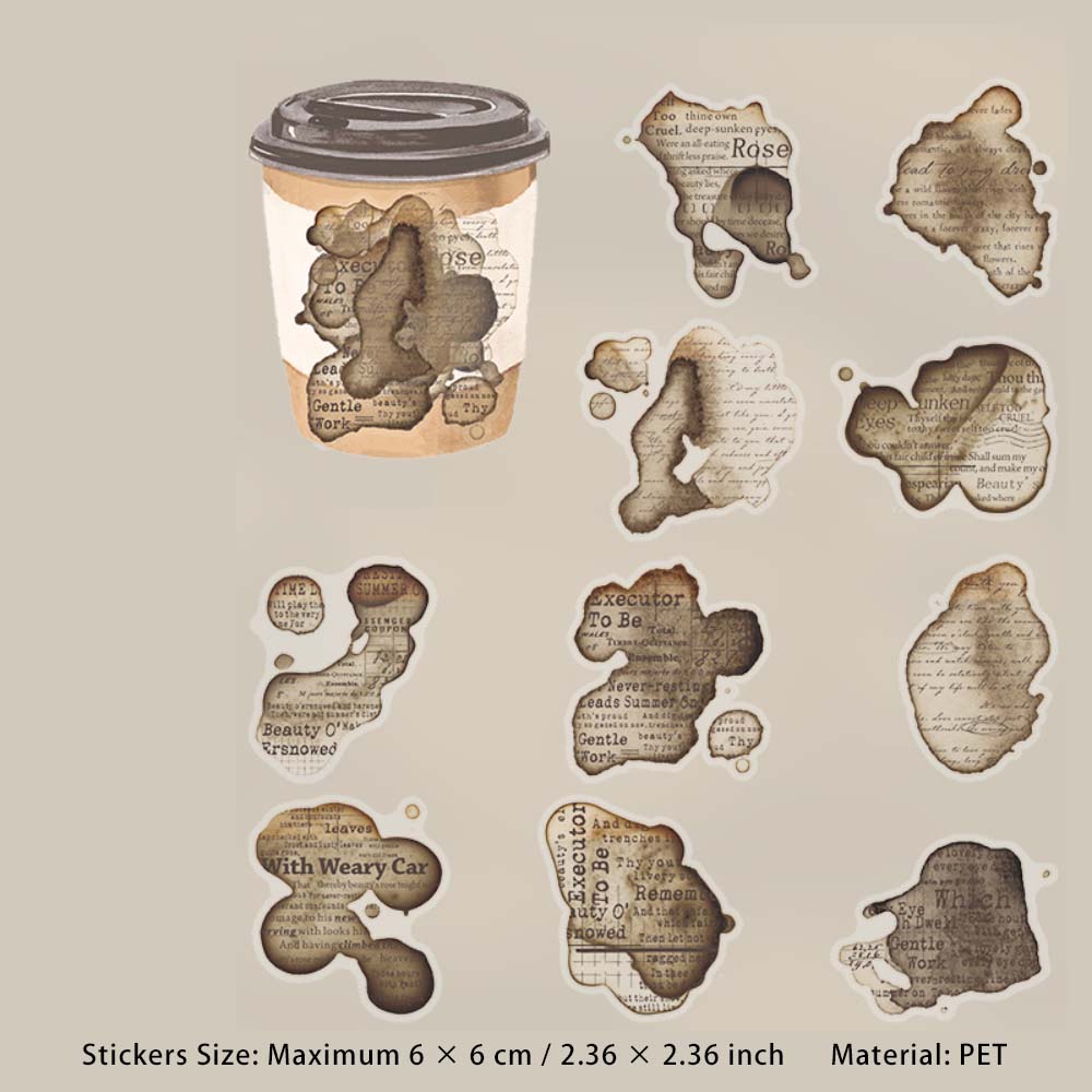 20 Pcs Coffee Stained Theme PET Stickers KFHJ