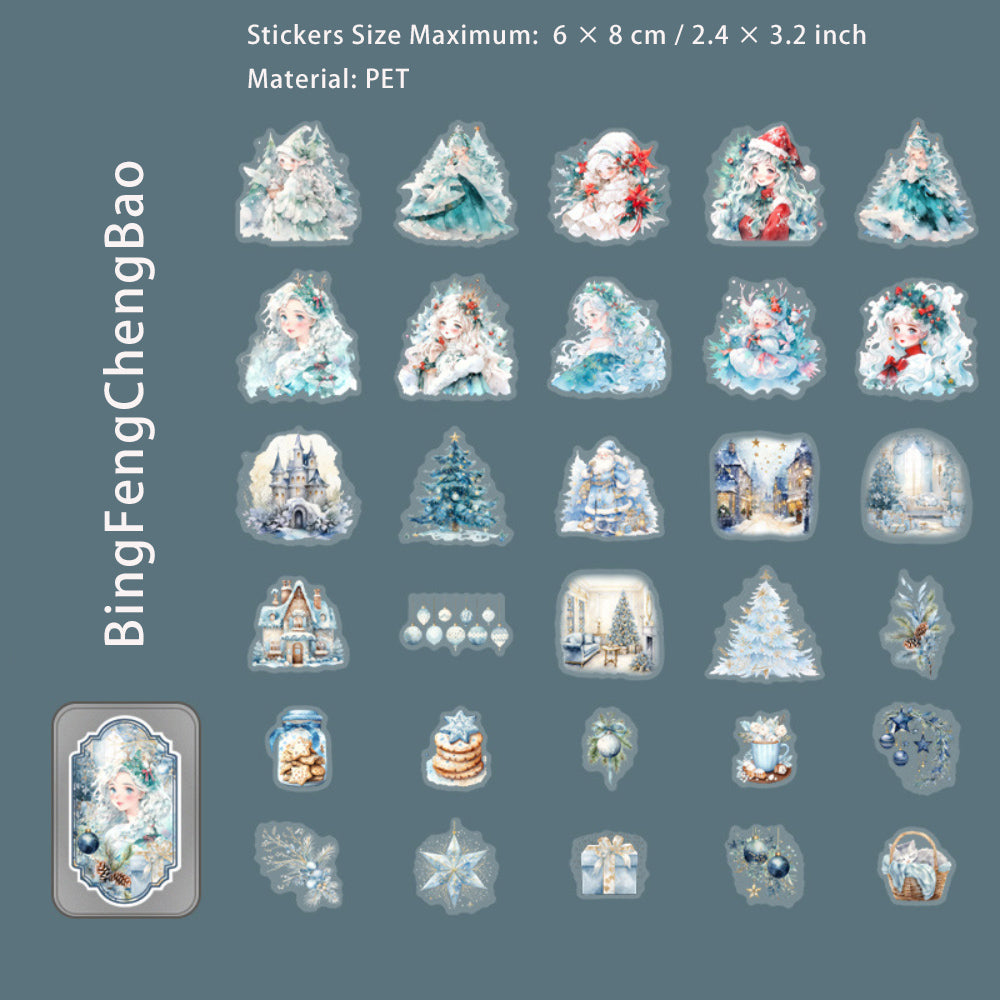 60 Pcs Christmas PET Stickers with Collection Box SDXZ