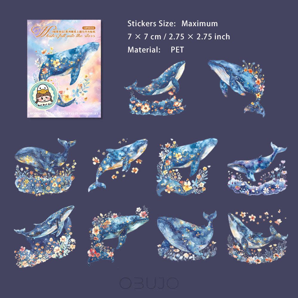 10 Pcs PET Whale Stickers JLCX