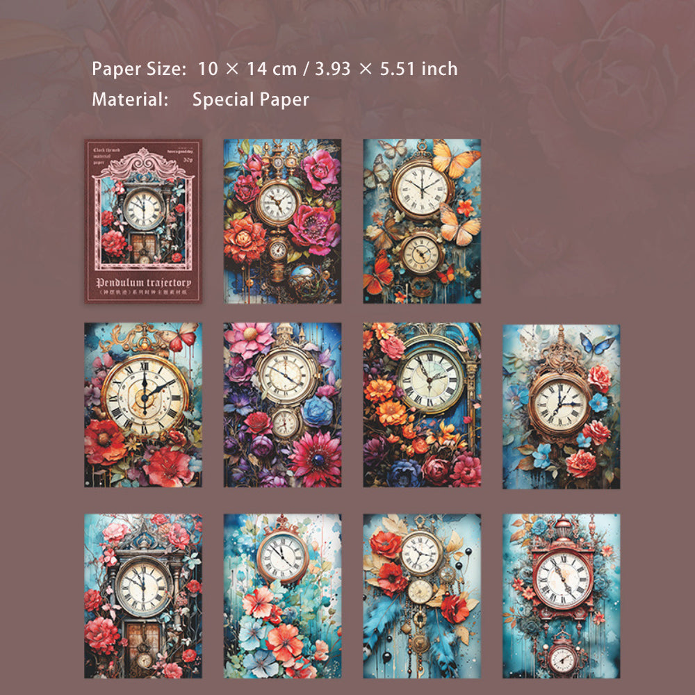 30 Sheets Vintage Clock Scrapbook Paper ZBGJ