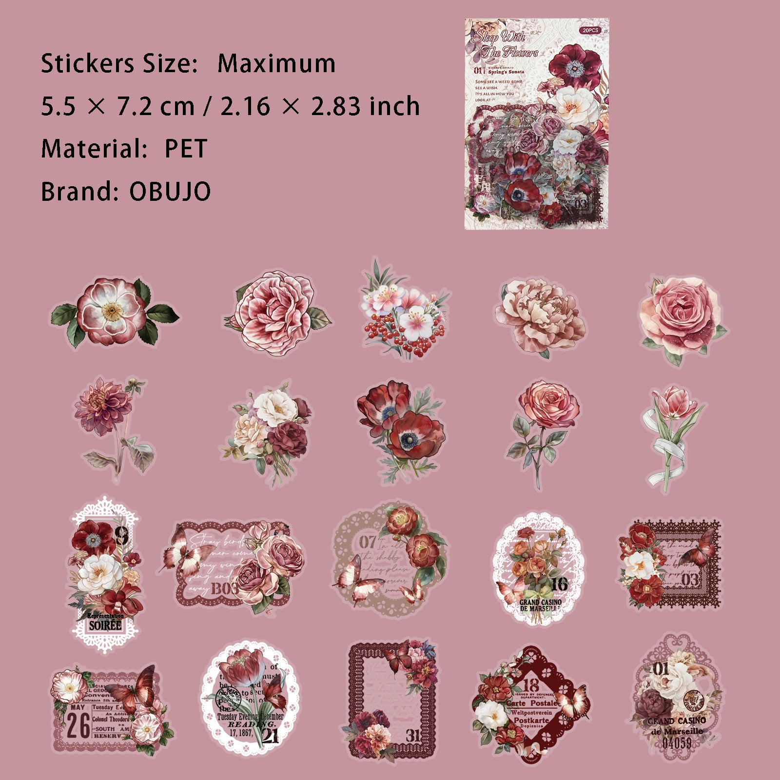 20 Pcs Flower PET Stikers YHGM