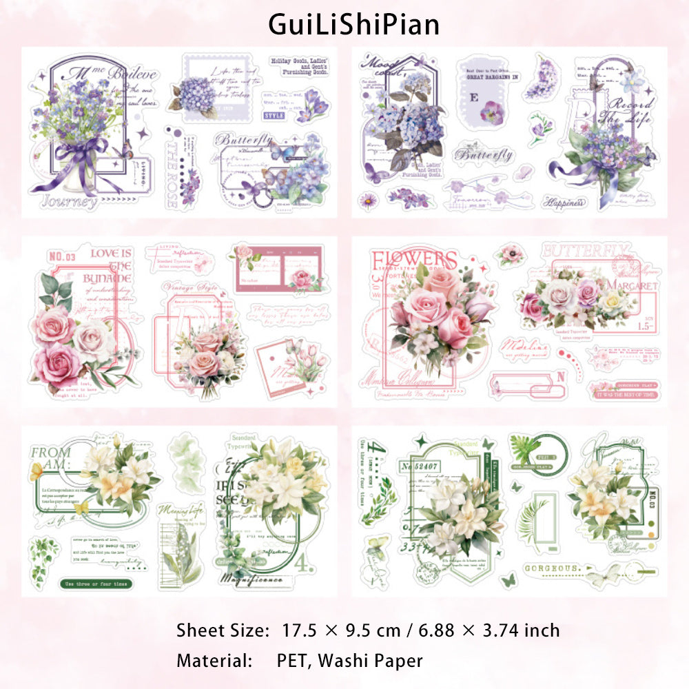 12 Sheets Girl Flower PET and Washi Stickers DFCRQ