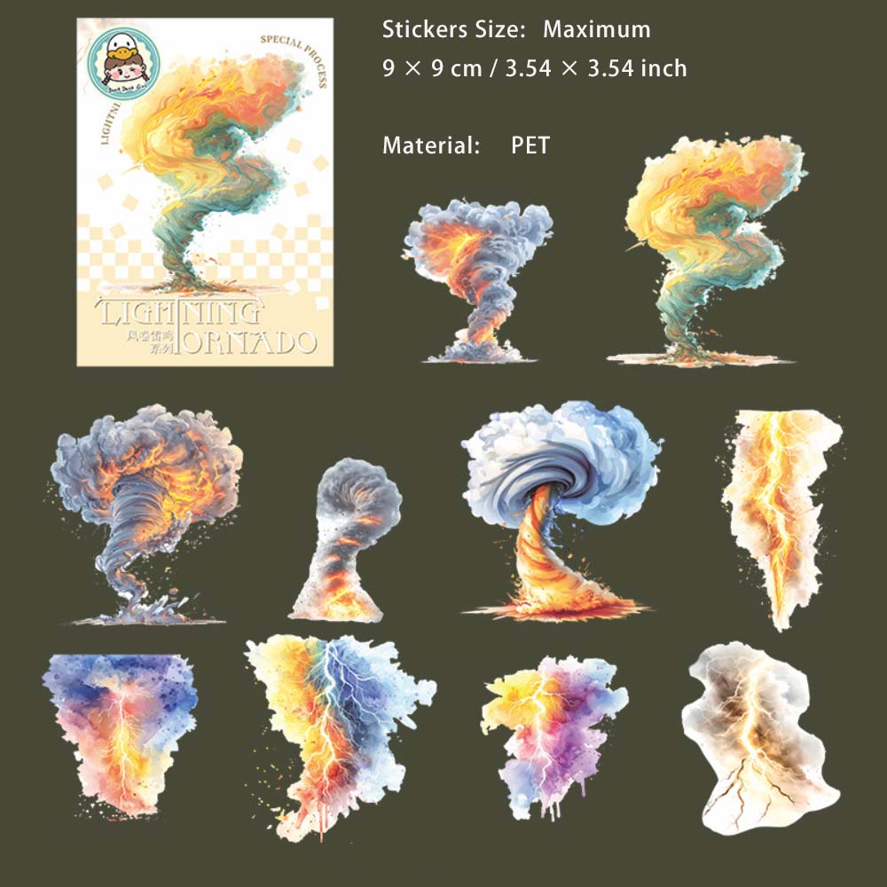 10 Pcs Hurricane Typhoon PET Stickers FJLM