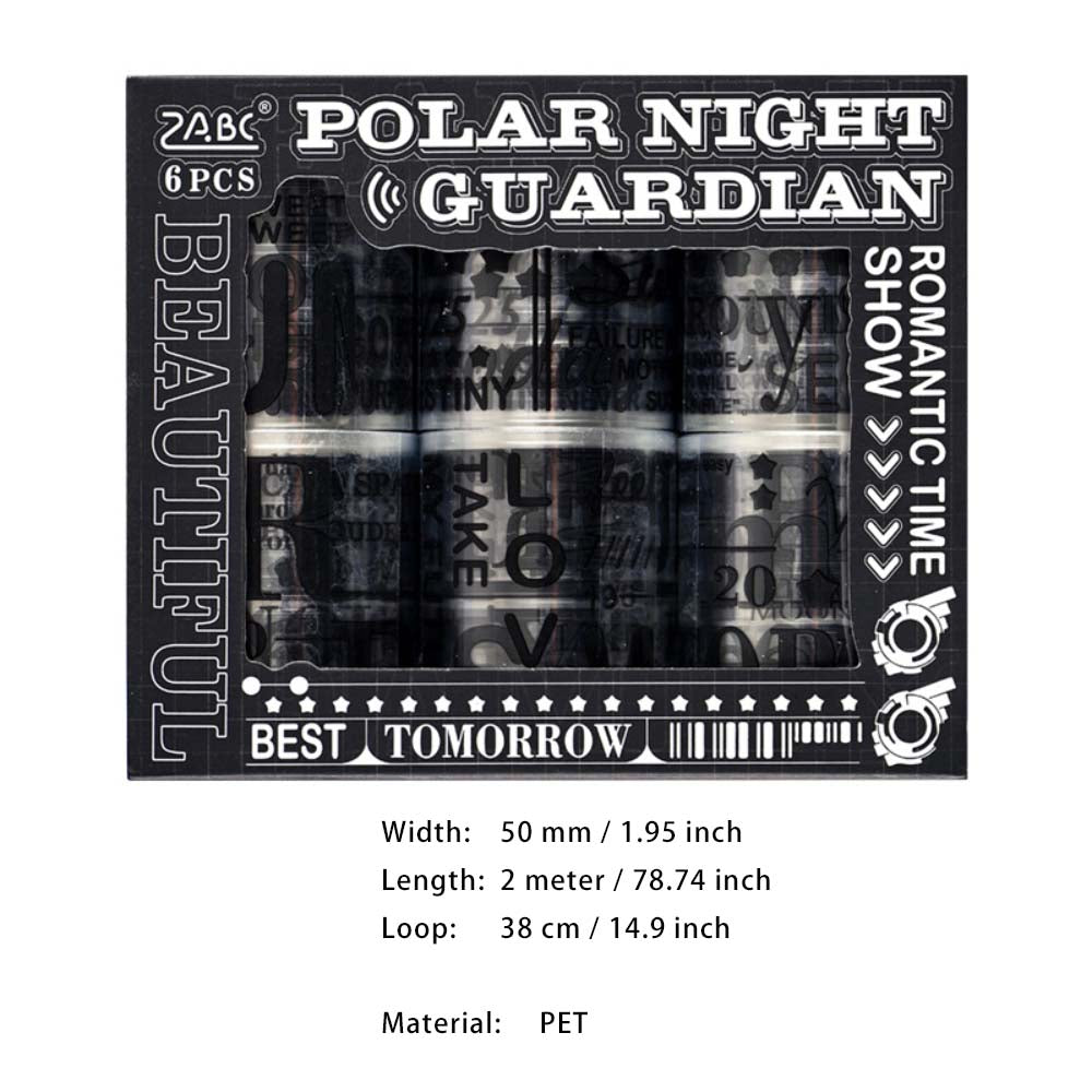 6 Rolls Black Words PET Tapes Set YMJJ